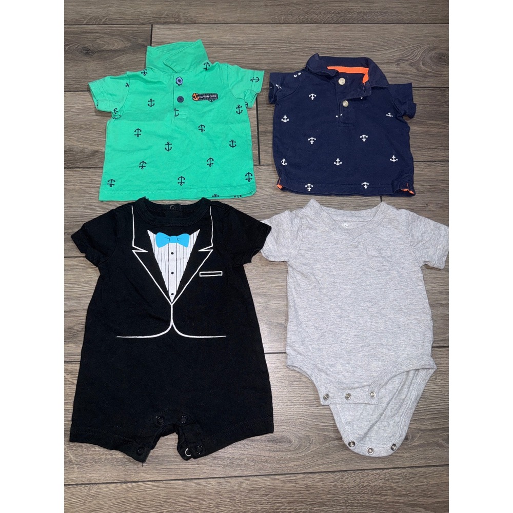 Carter's Cherokee Koala Baby Boy 0-3M Lot 4 Nautical Polo Tuxedo Romper Bodysuit